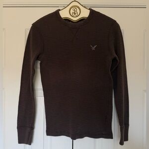 American Eagle Outfitters Dark Brown Crewneck Thermal Sweater